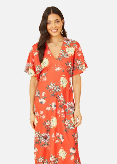 Yumi Red Floral Kimono Midi Dress