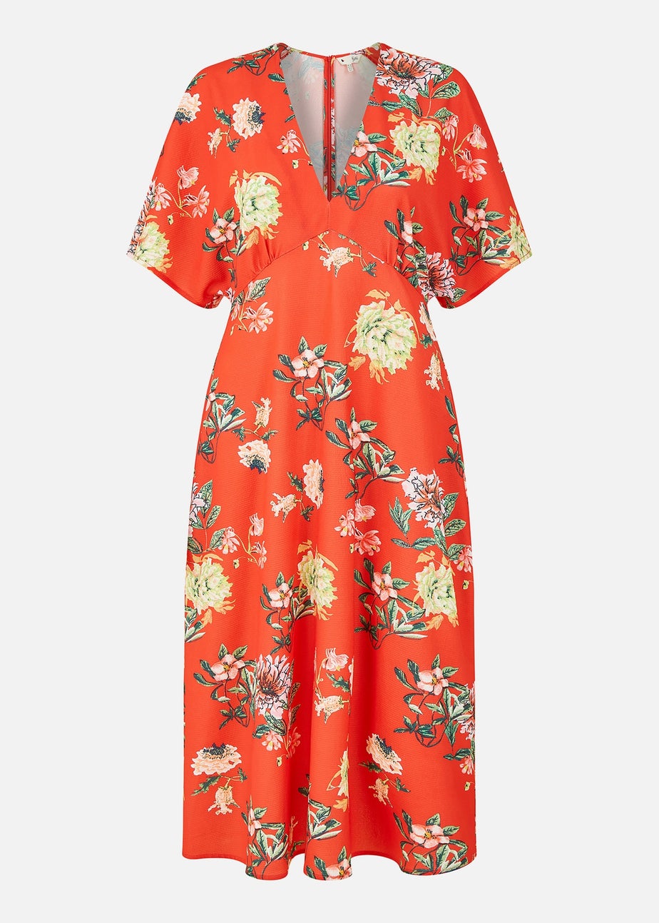 Yumi Red Floral Kimono Midi Dress