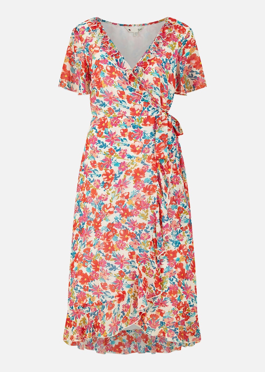 Yumi White Floral Wrap Midi Dress