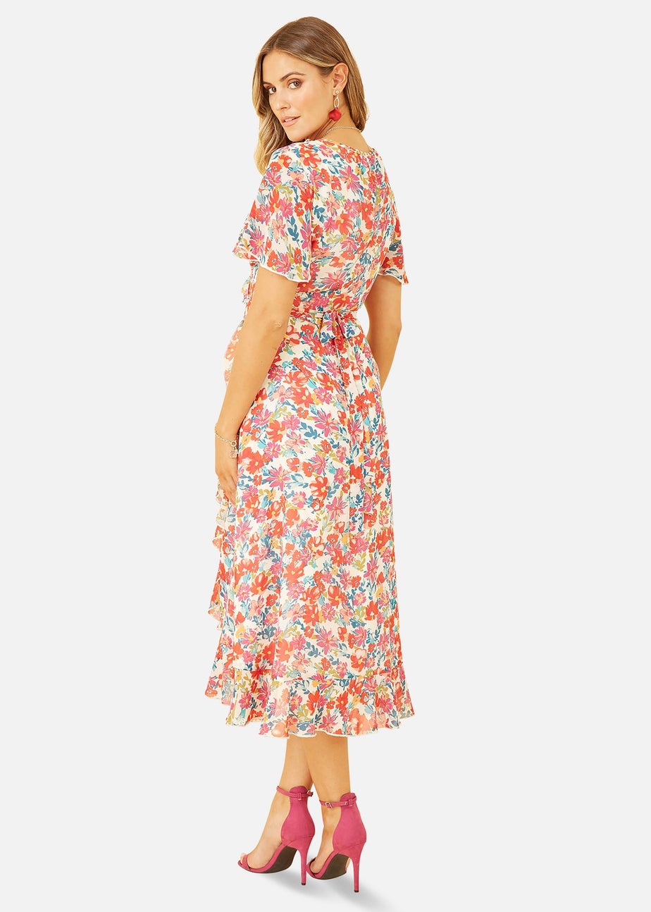 Yumi White Floral Wrap Midi Dress