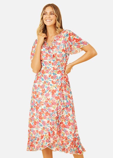 Yumi White Floral Wrap Midi Dress