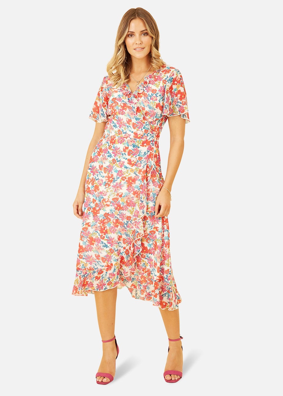 Yumi White Floral Wrap Midi Dress
