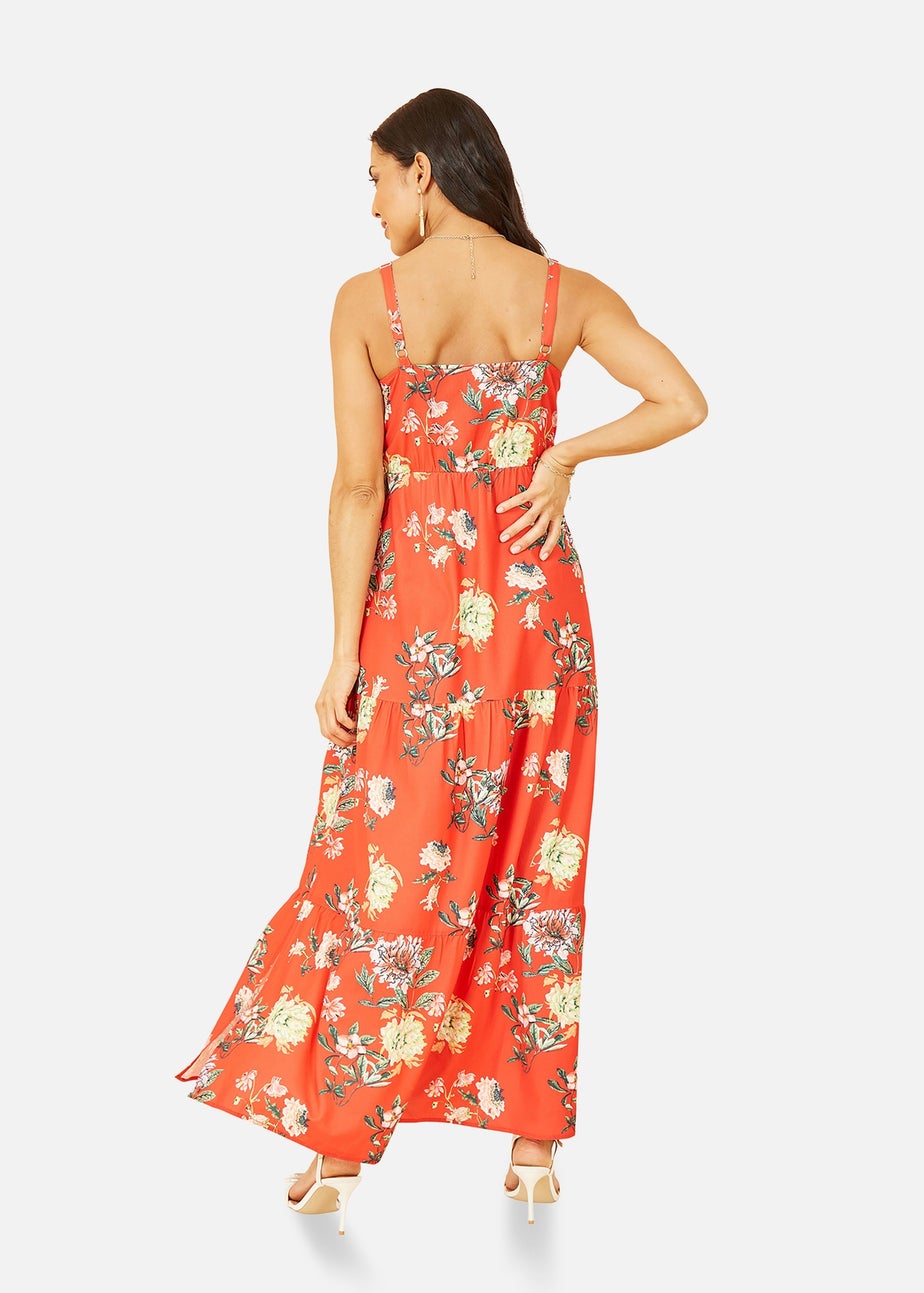 Yumi Red Floral Strappy Tiered Maxi Dress