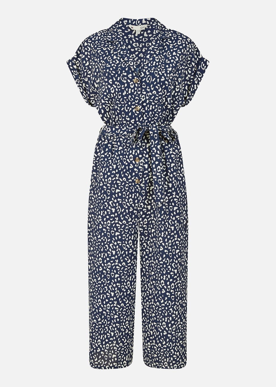 Yumi Navy Animal Print Culotte Jumpsuit