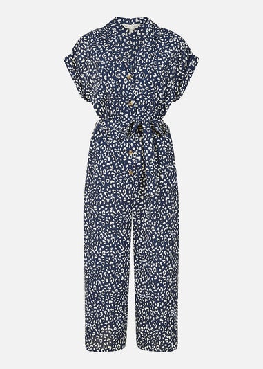 Yumi Navy Animal Print Culotte Jumpsuit