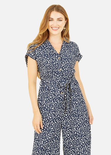 Yumi Navy Animal Print Culotte Jumpsuit