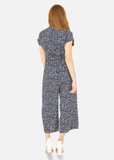 Yumi Navy Animal Print Culotte Jumpsuit