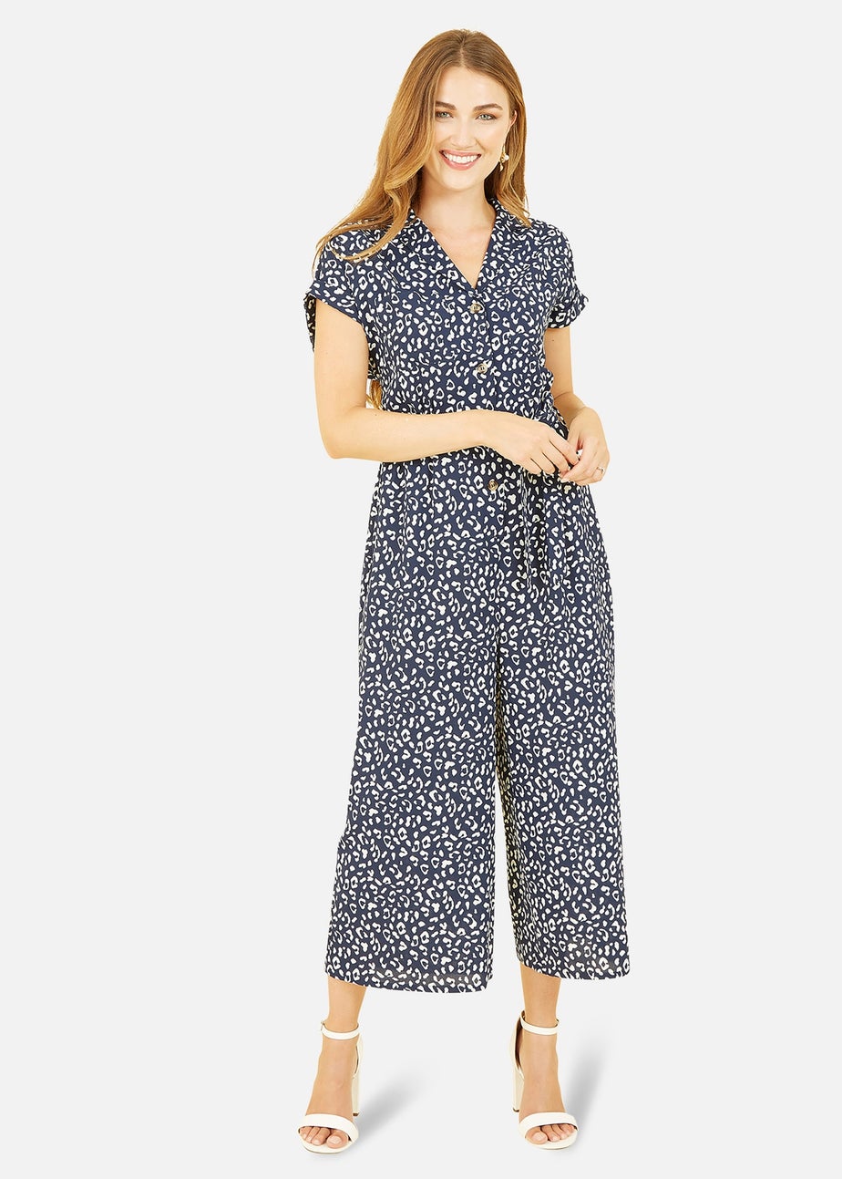 Yumi Navy Animal Print Culotte Jumpsuit