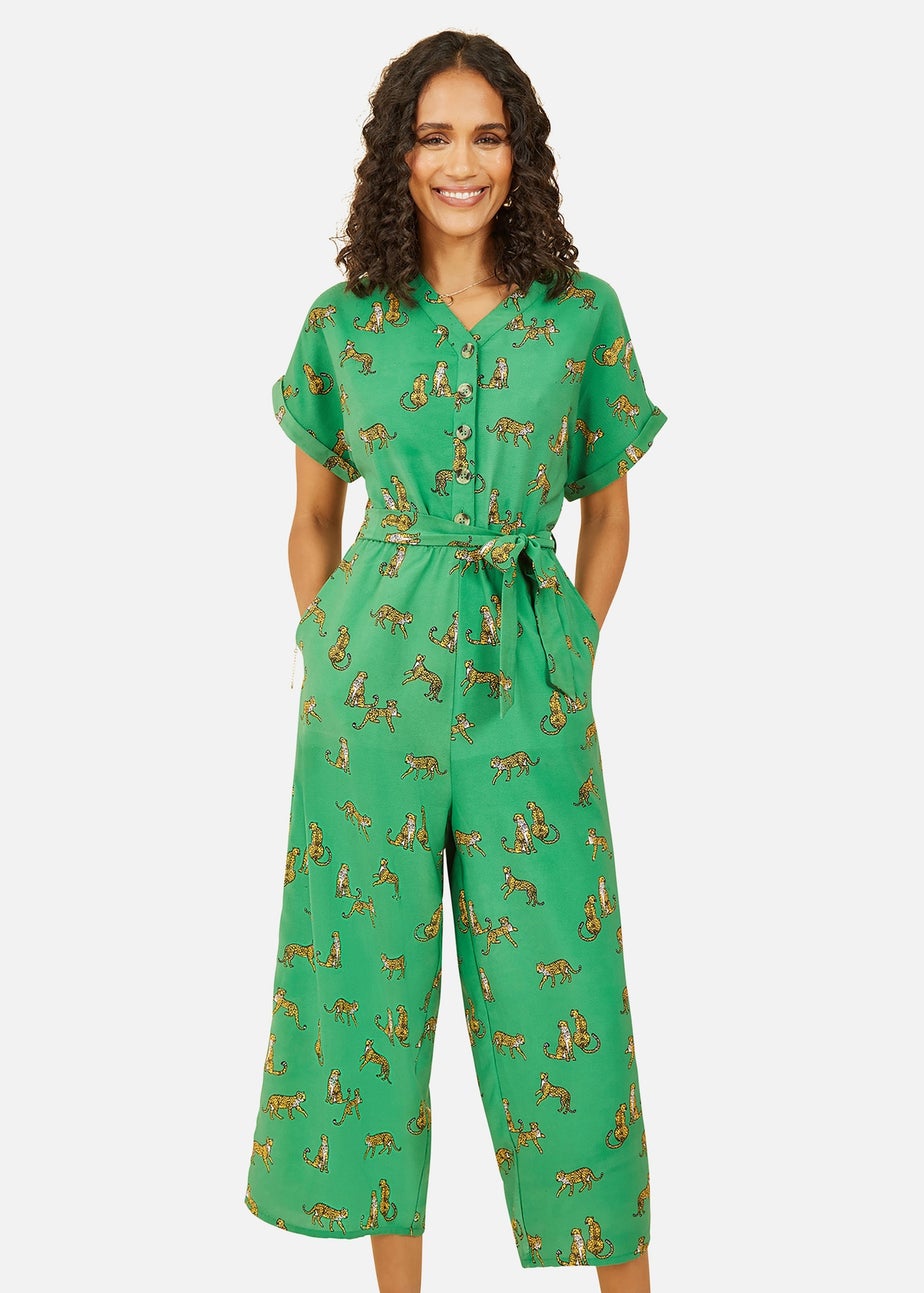 Yumi Green Cheetah Print Jumpsuit