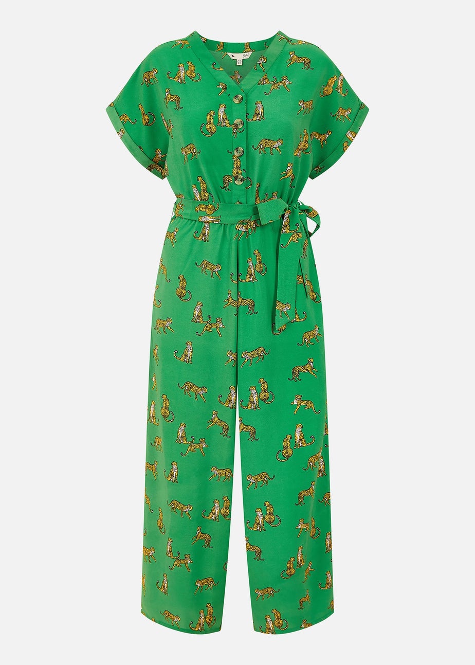 Yumi Green Cheetah Print Jumpsuit