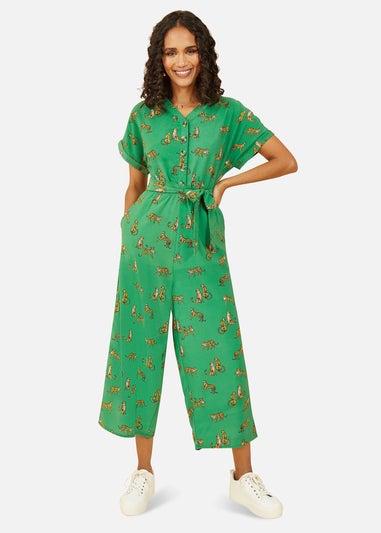 Yumi Green Cheetah Print Jumpsuit