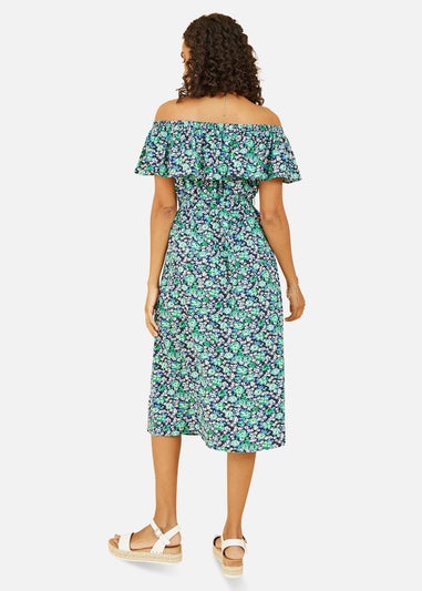 Yumi Green Ditsy Floral Bardot Midi Dress
