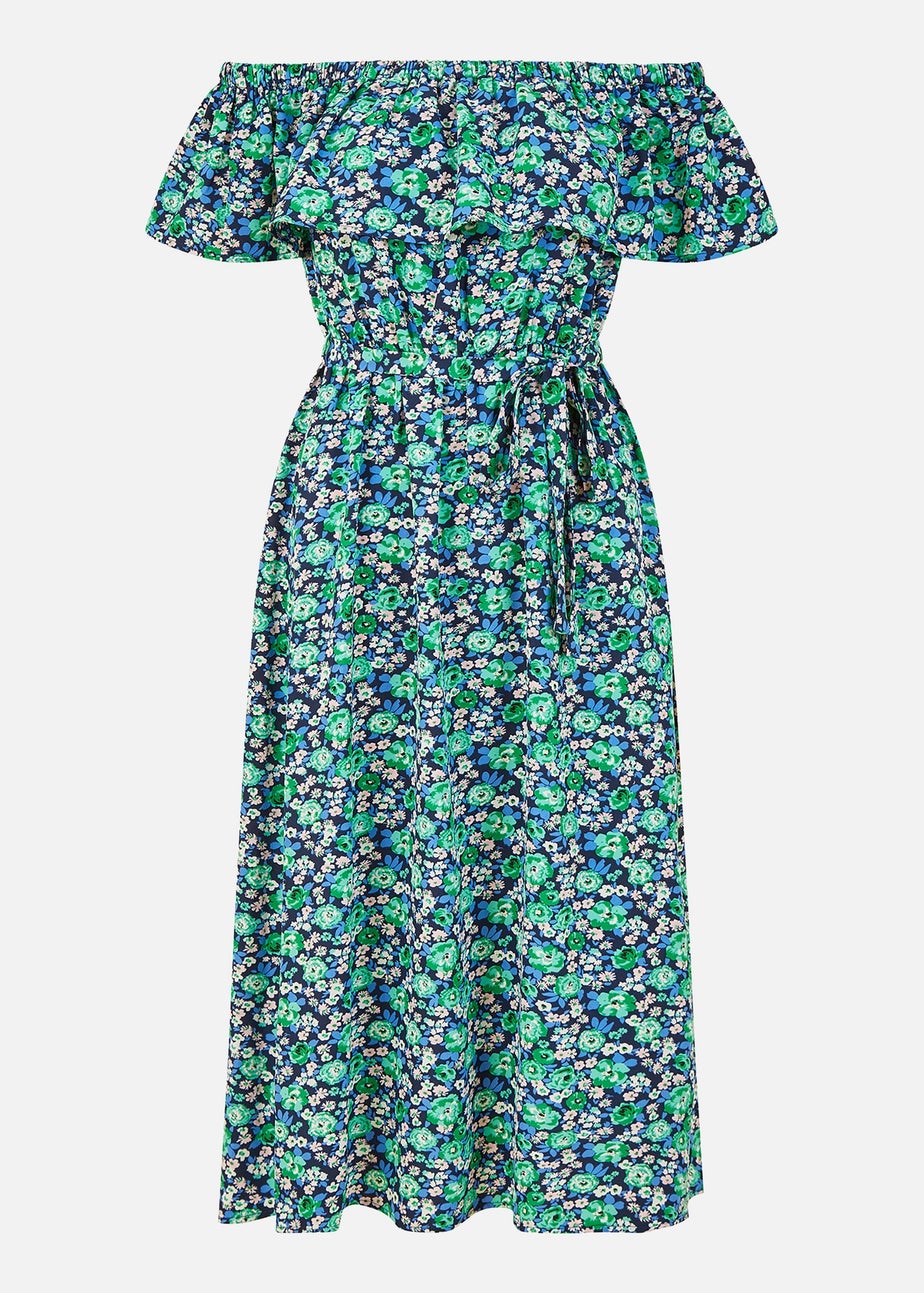 Yumi Green Ditsy Floral Bardot Midi Dress