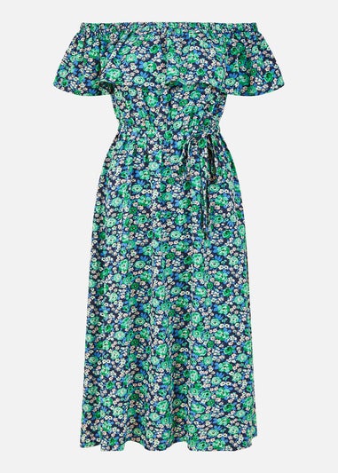 Yumi Green Ditsy Floral Bardot Midi Dress