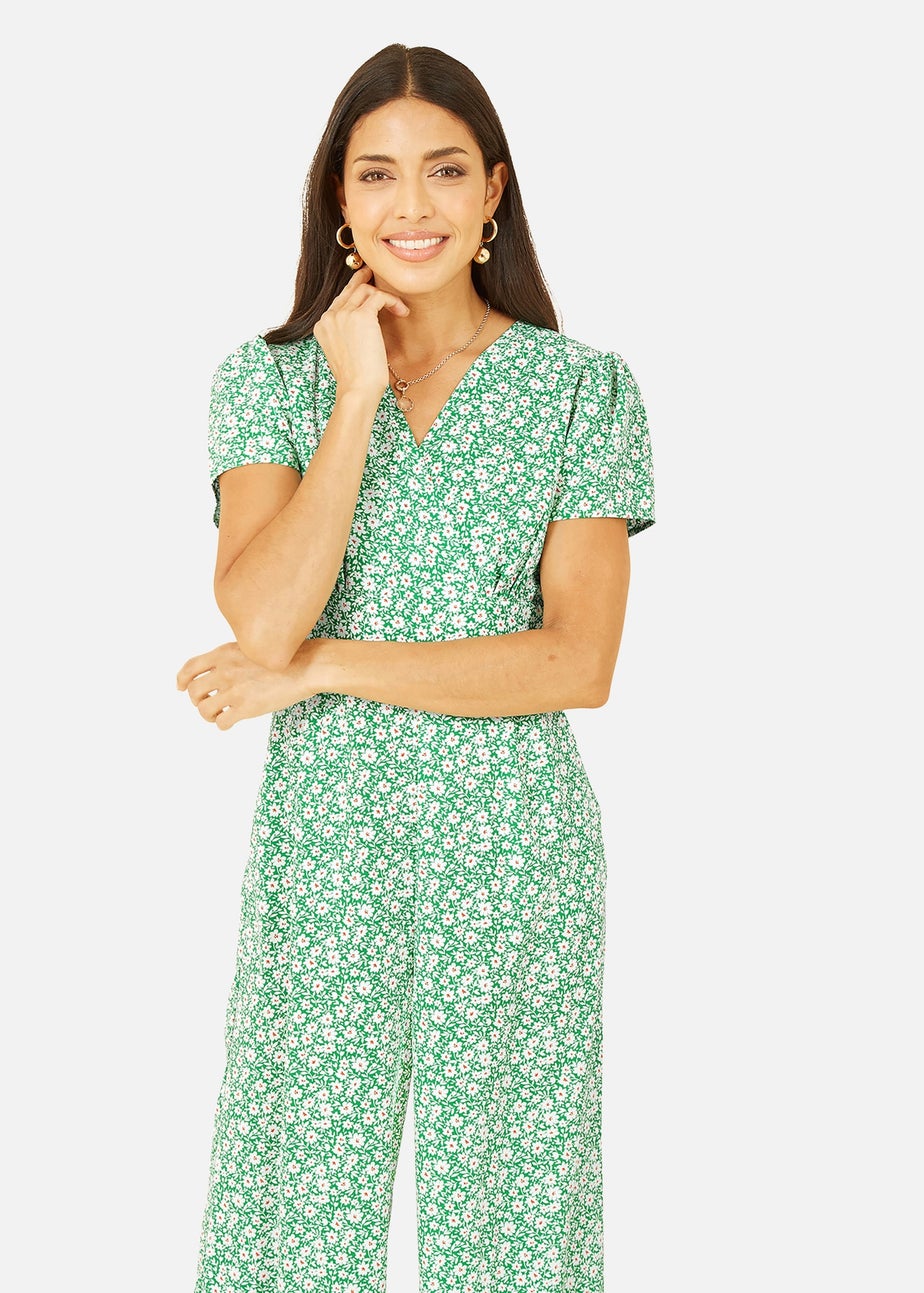 Yumi Green Ditsy Floral Wrap Jumpsuit