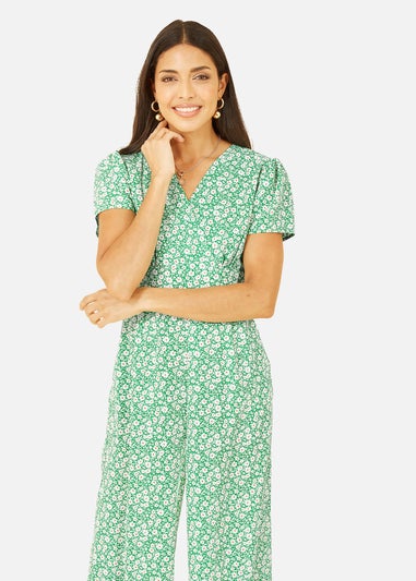 Yumi Green Ditsy Floral Wrap Jumpsuit