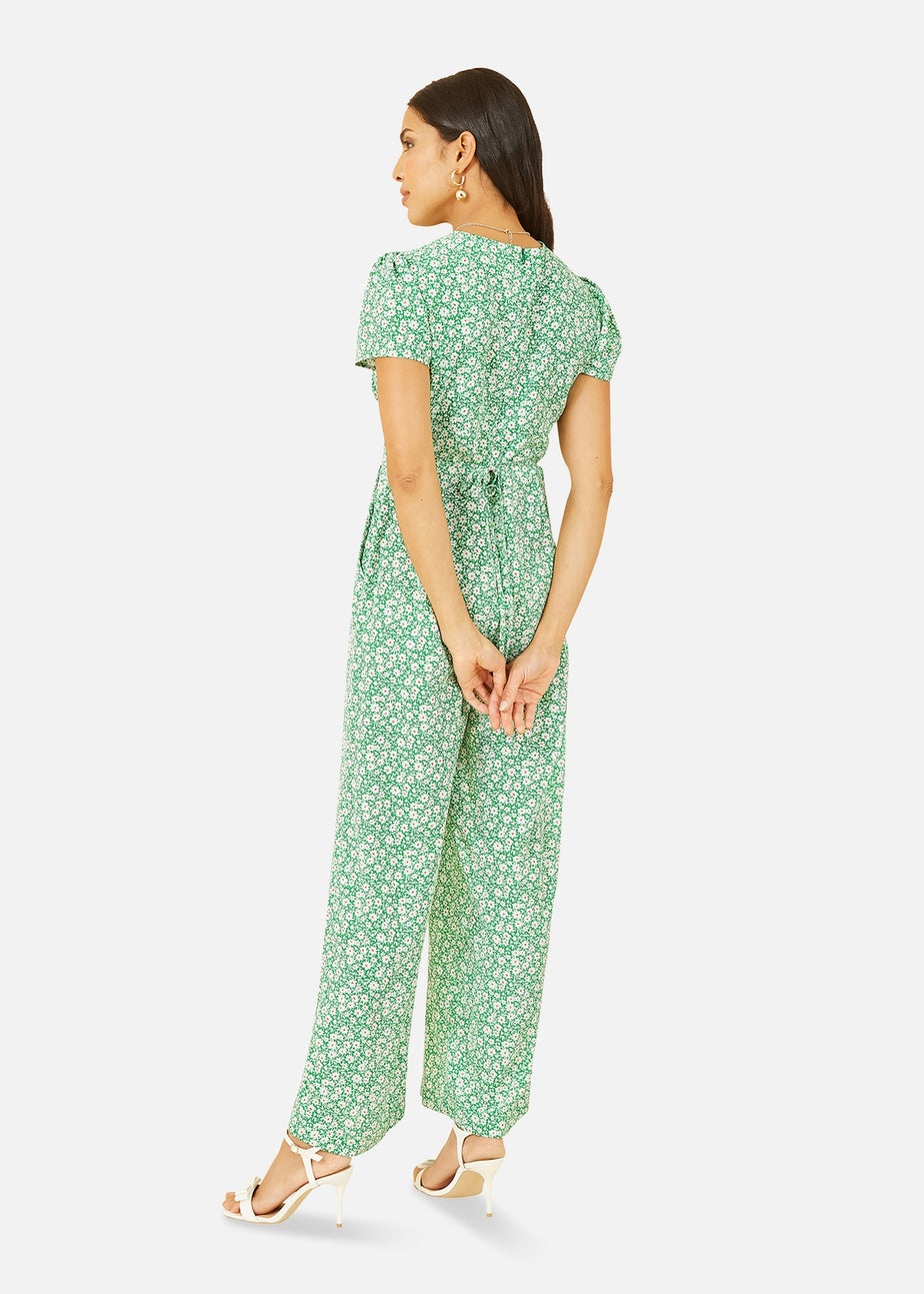 Yumi Green Ditsy Floral Wrap Jumpsuit