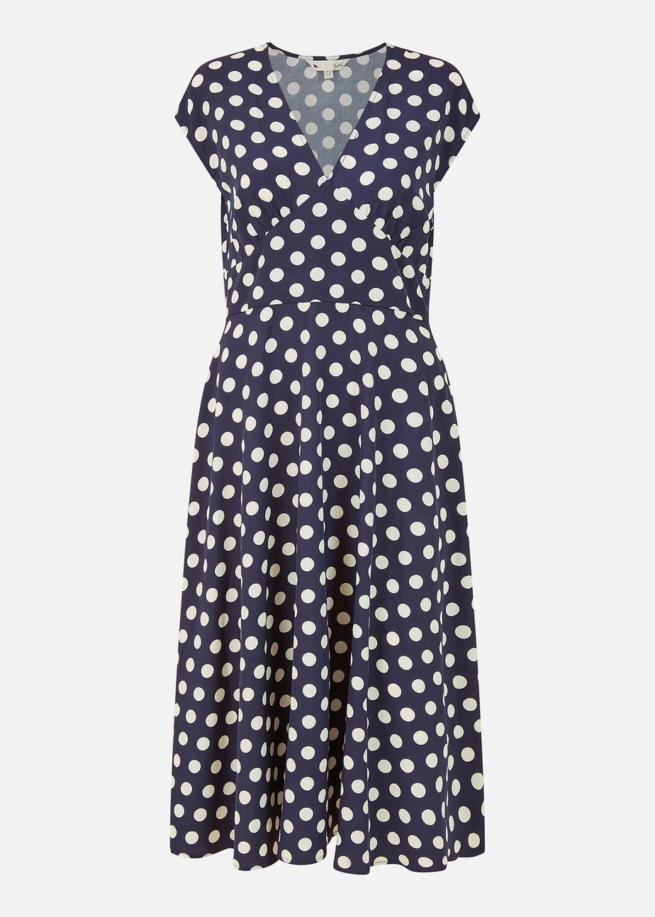 Yumi Navy Spot Print Kimono Sleeve Midi Dress