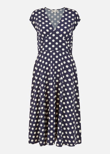 Yumi Navy Spot Print Kimono Sleeve Midi Dress