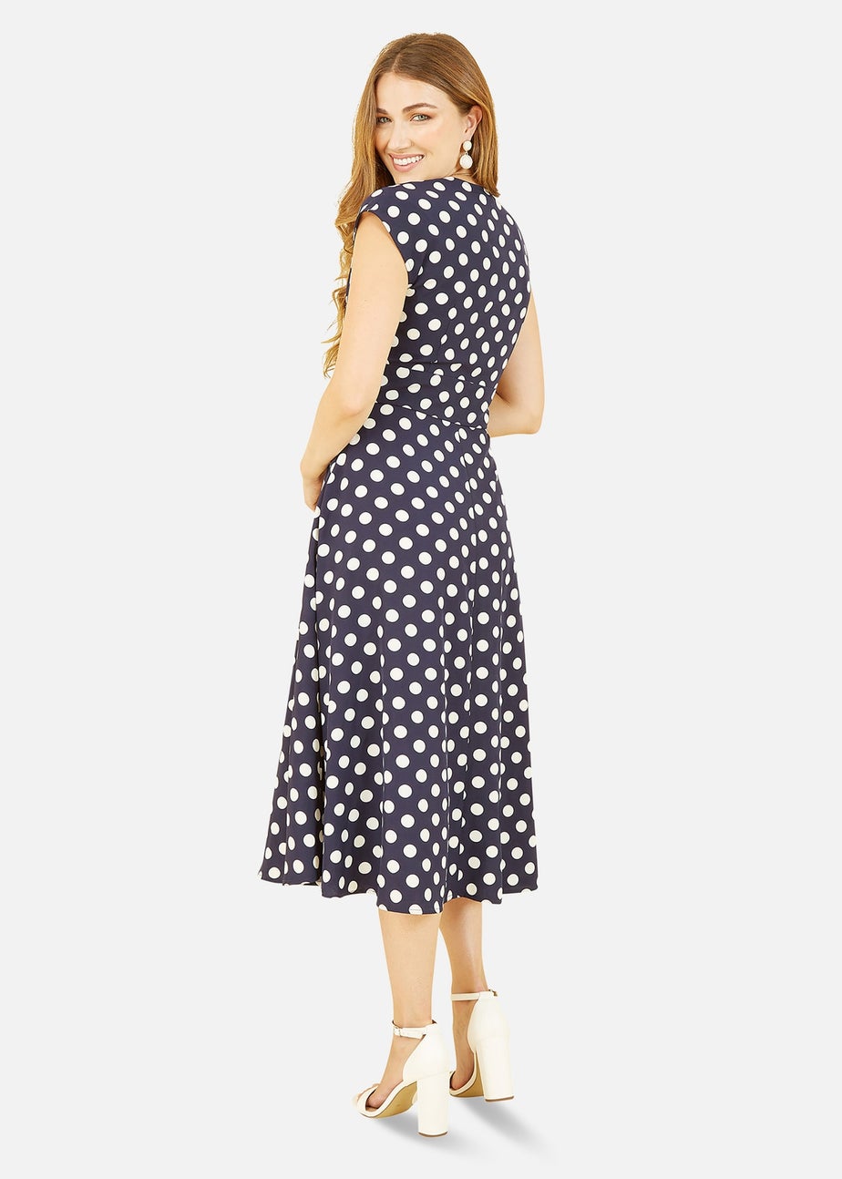 Yumi Navy Spot Print Kimono Sleeve Midi Dress