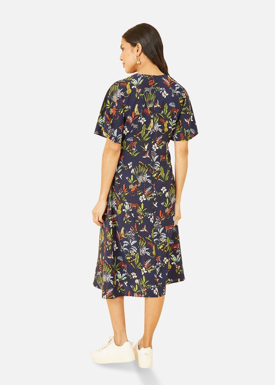 Yumi Navy Animal Kingdom Print Midi Dress