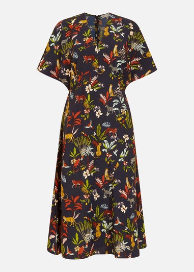 Yumi Navy Animal Kingdom Print Midi Dress