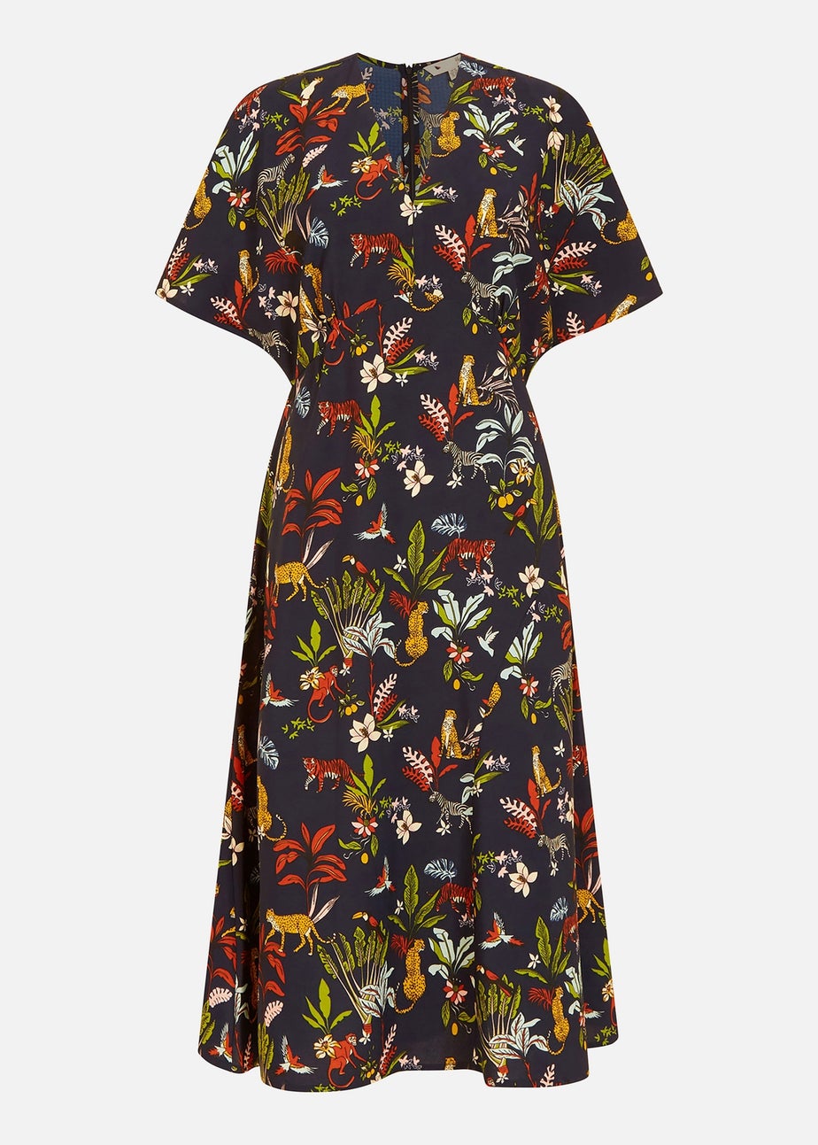 Yumi Navy Animal Kingdom Print Midi Dress