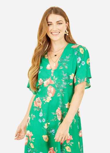 Yumi Green Floral Kimono Midi Dress