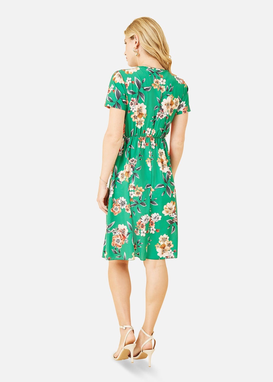 Yumi Green Floral Ruched Waist Dress