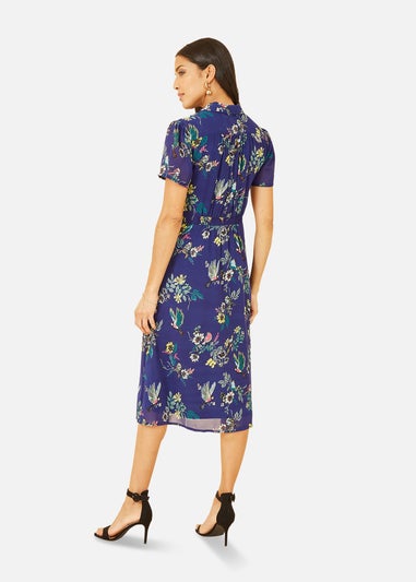 Yumi Navy Recycled Bird Print Midi Shirt Dress
