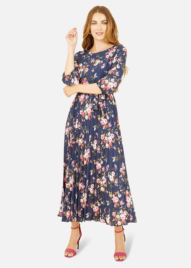 Yumi Navy Long Sleeve Floral Maxi Dress