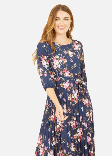 Yumi Navy Long Sleeve Floral Maxi Dress