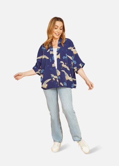 Yumi Blue Crane Print Kimono