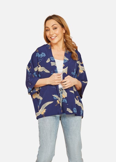 Yumi Blue Crane Print Kimono