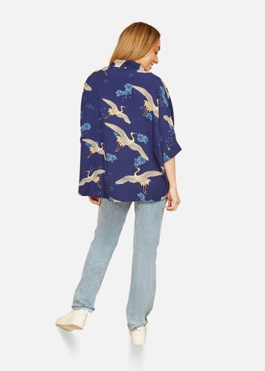 Yumi Blue Crane Print Kimono