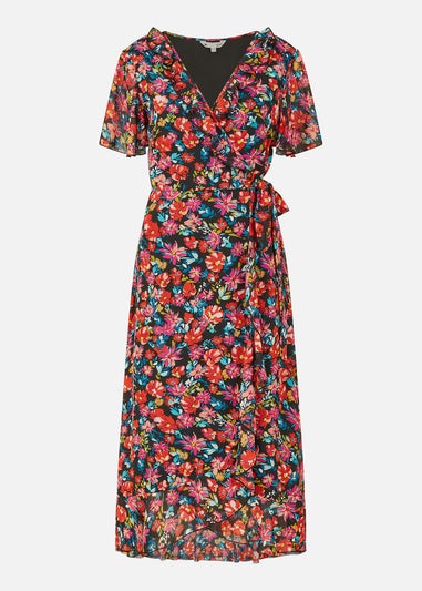 Yumi Black Floral Wrap Midi Dress