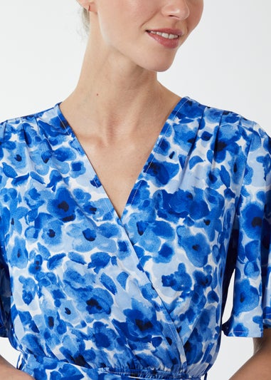 Blue Vanilla Blue Wrap Front Tier Hem Angel Sleeve Dress