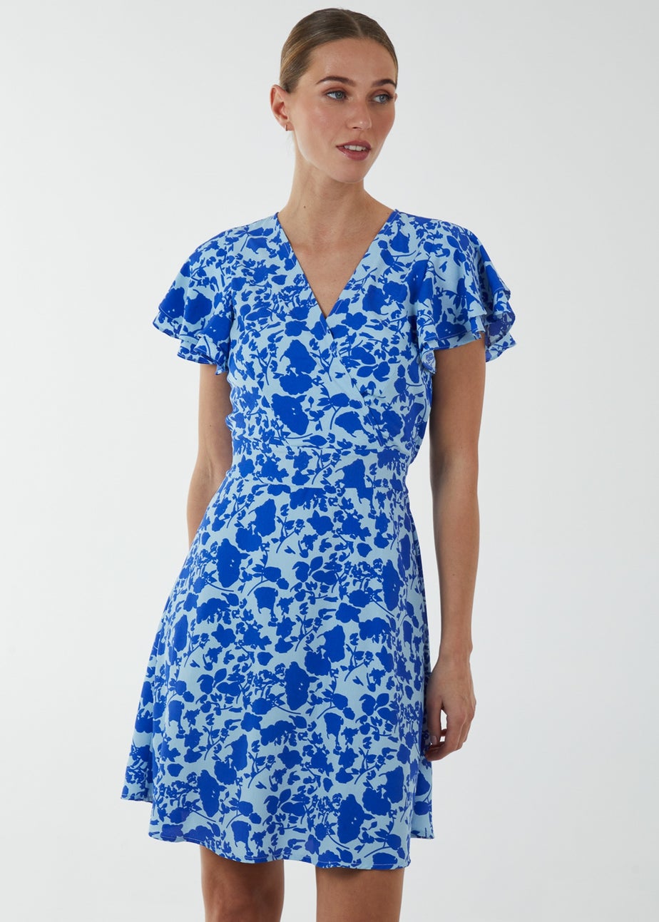 Blue Vanilla Light Blue Wrap Ruffle Mini Dress