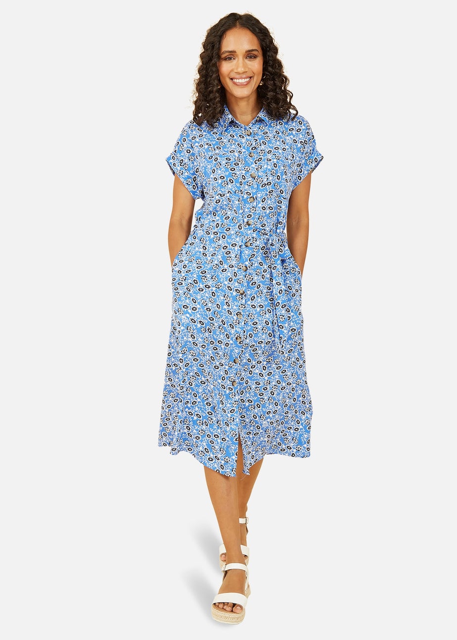 Yumi Blue Floral Shirt Dress