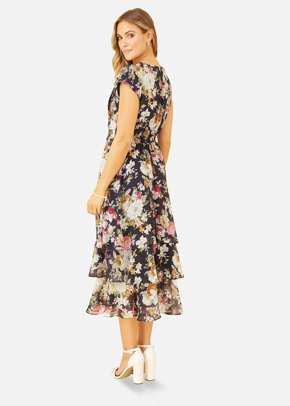 Yumi Navy Floral Tiered Midi Dress