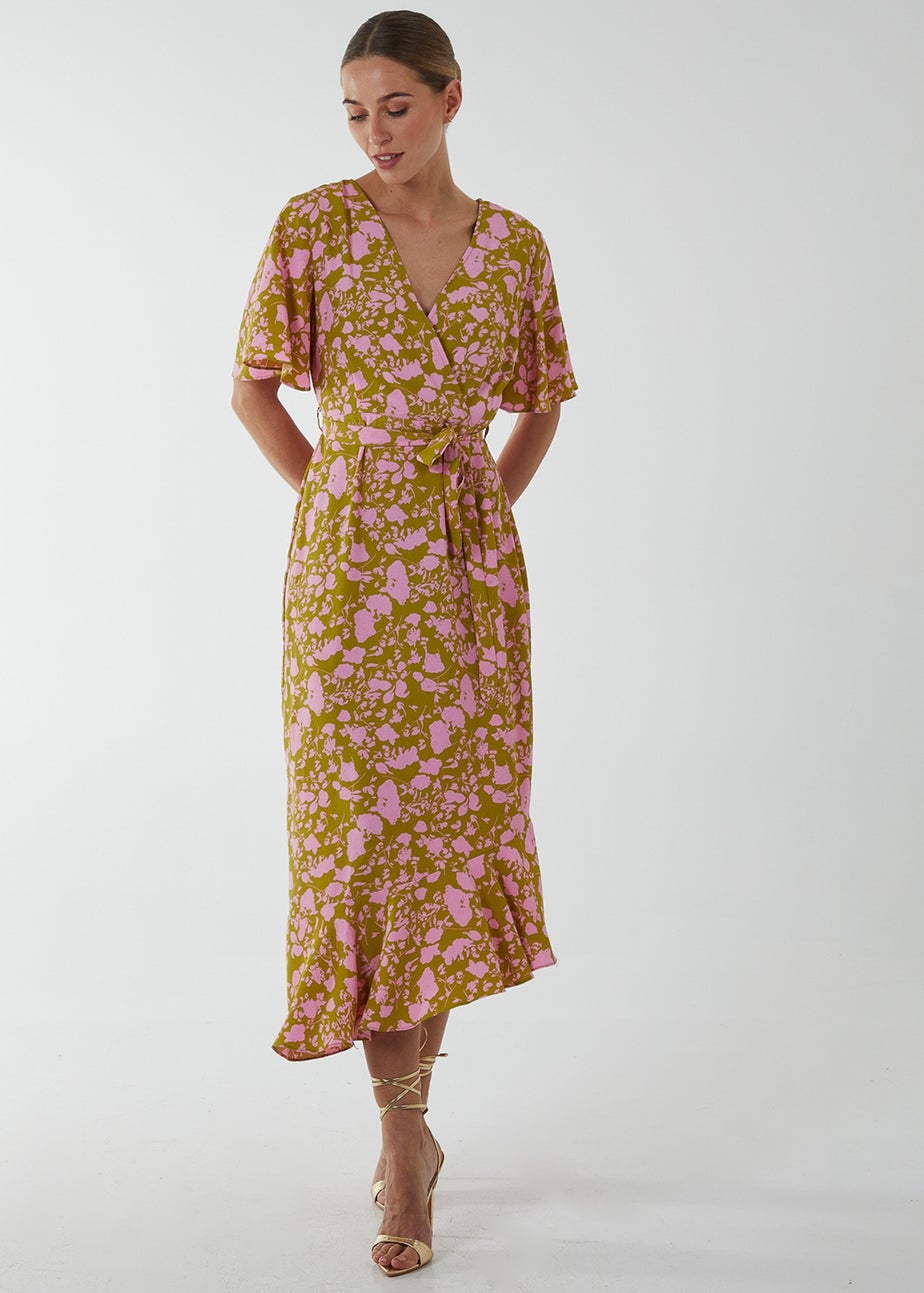 Blue Vanilla Lime Ruffle Wrap Midi Dress