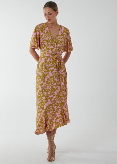 Blue Vanilla Lime Ruffle Wrap Midi Dress