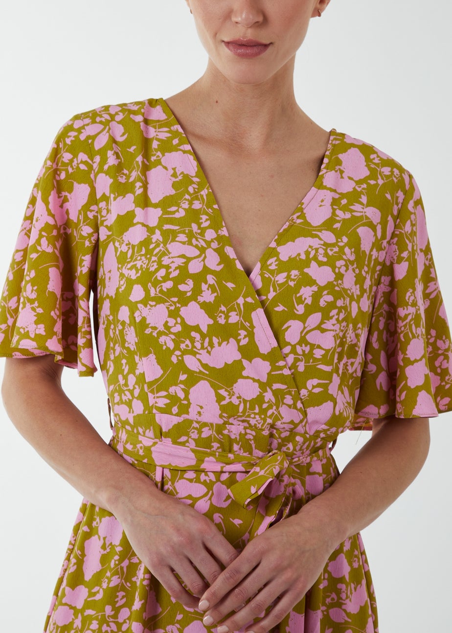 Blue Vanilla Lime Ruffle Wrap Midi Dress