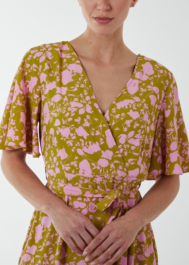 Blue Vanilla Lime Ruffle Wrap Midi Dress