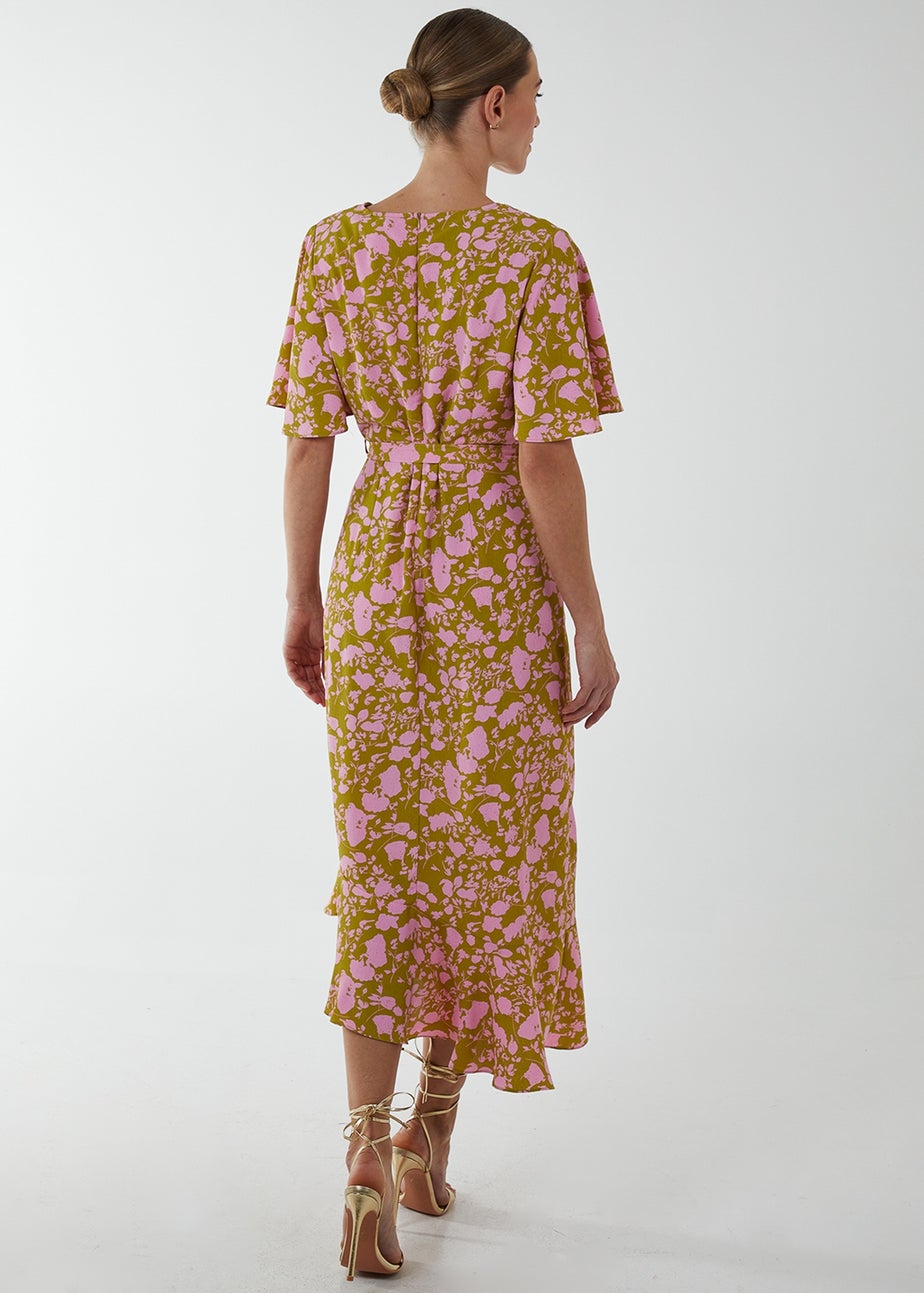 Blue Vanilla Lime Ruffle Wrap Midi Dress