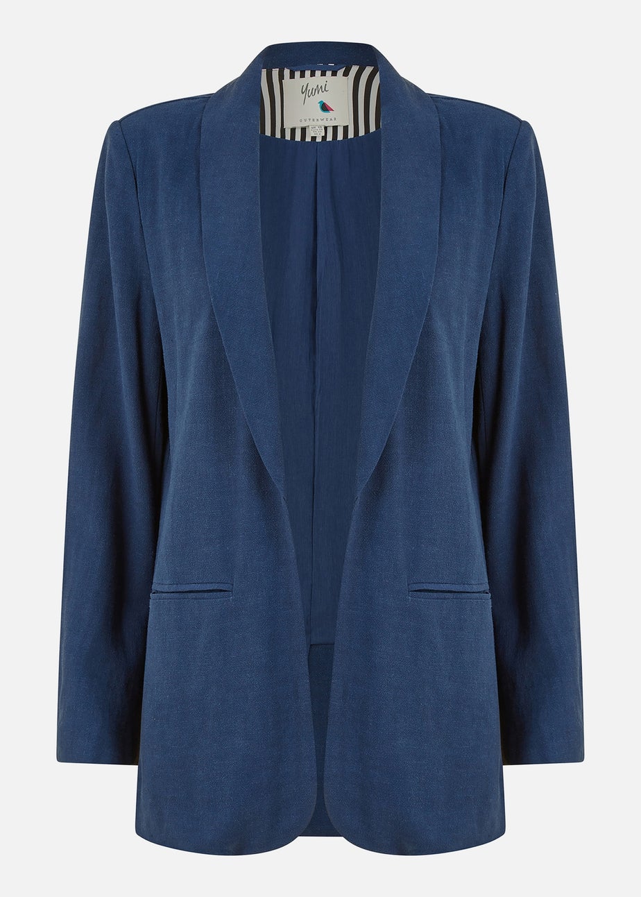 Yumi Navy Linen Relaxed Blazer