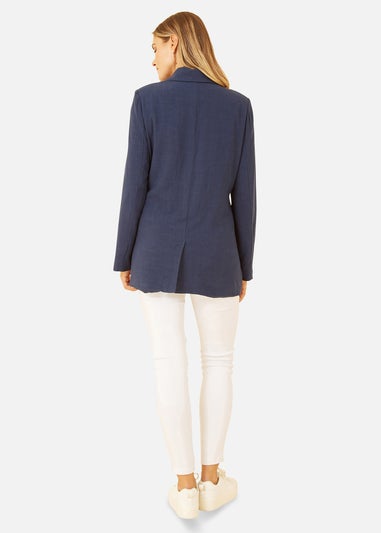 Yumi Navy Linen Relaxed Blazer