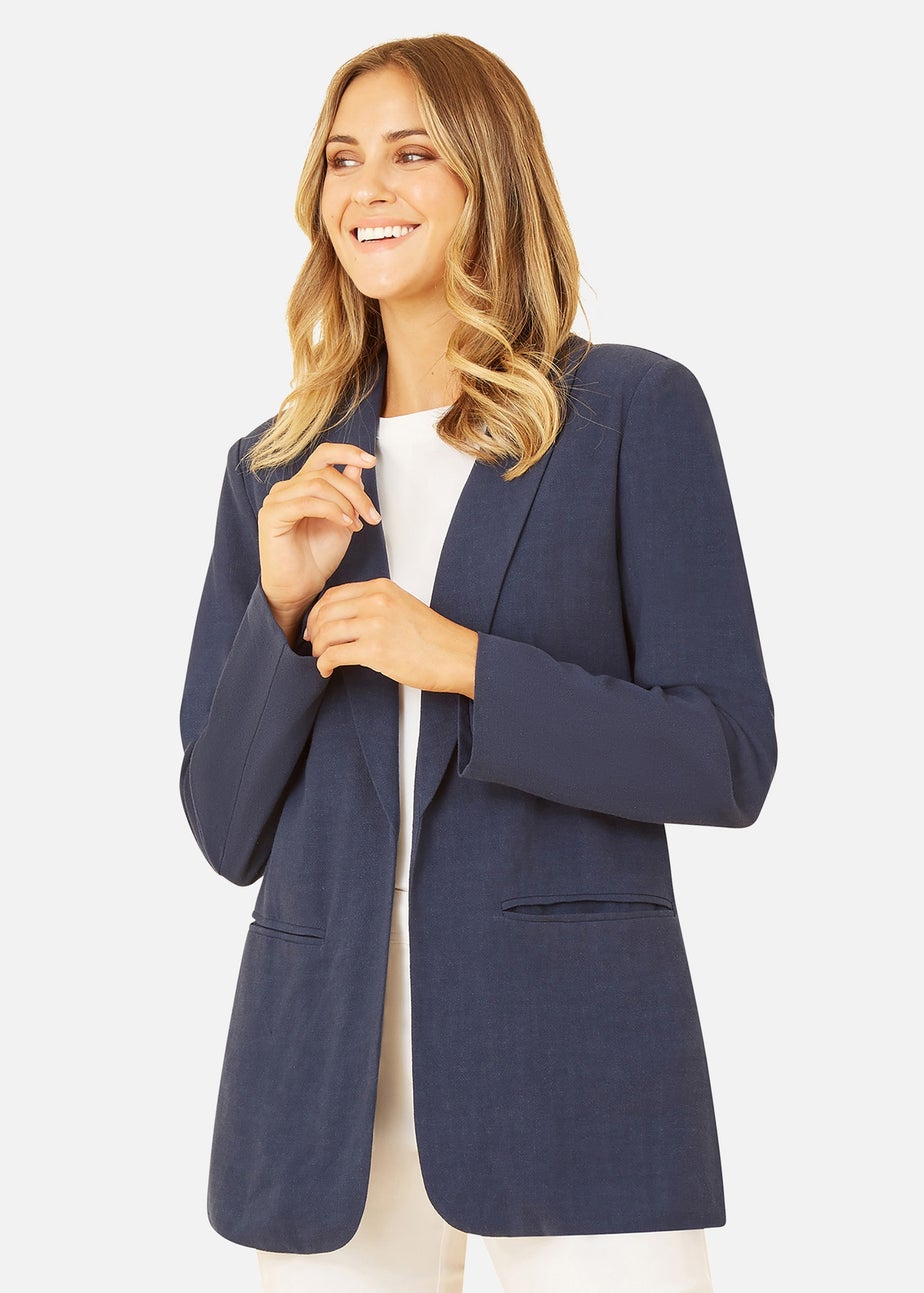 Yumi Navy Linen Relaxed Blazer