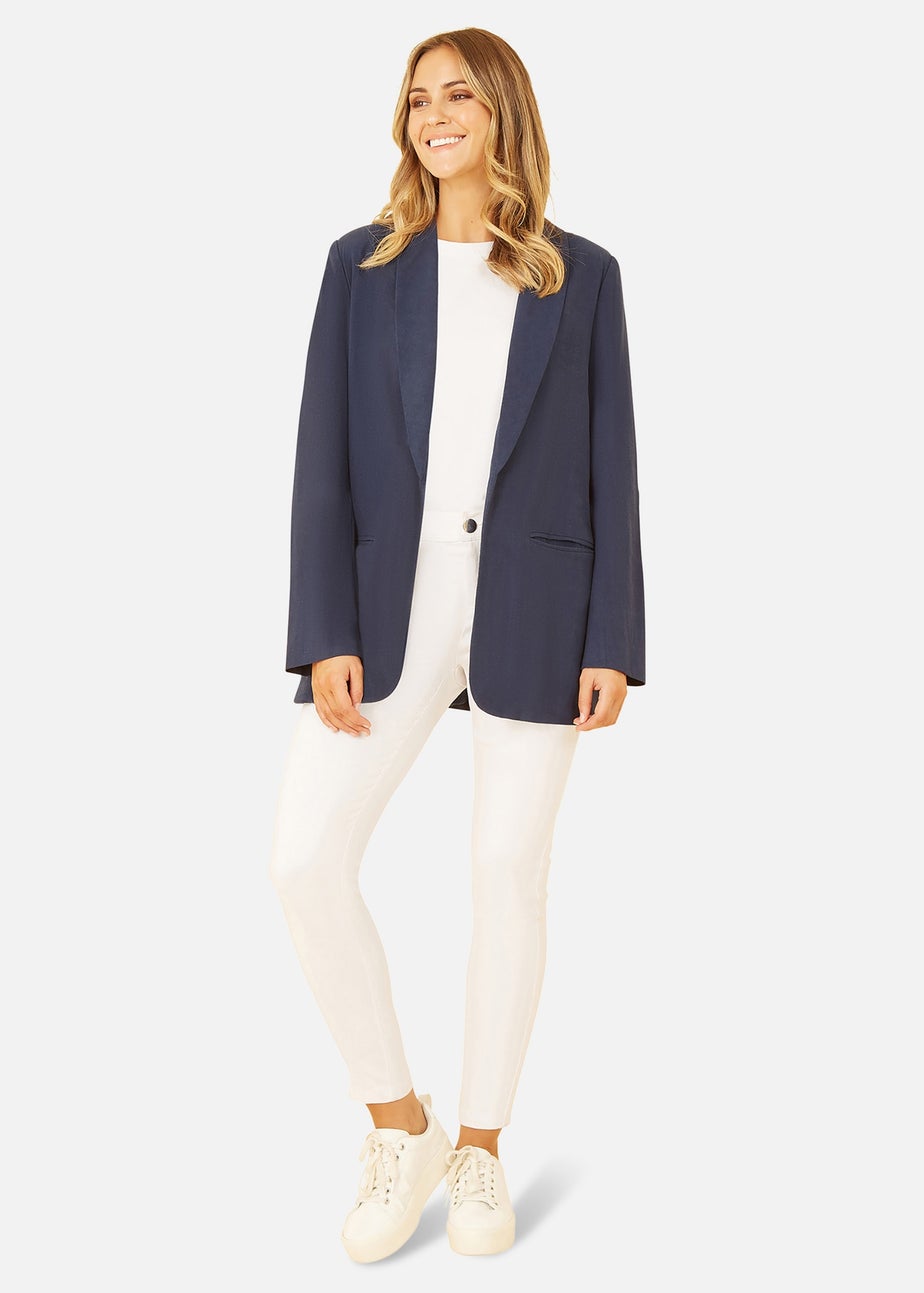 Yumi Navy Linen Relaxed Blazer