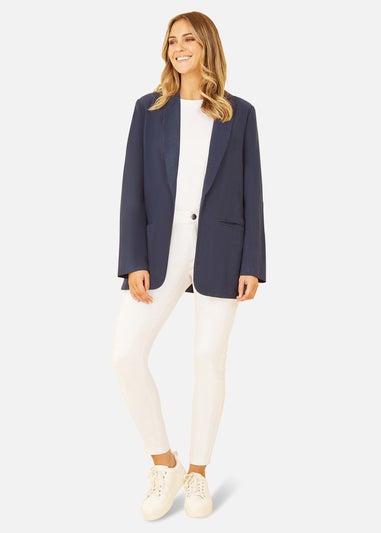 Yumi Navy Linen Relaxed Blazer